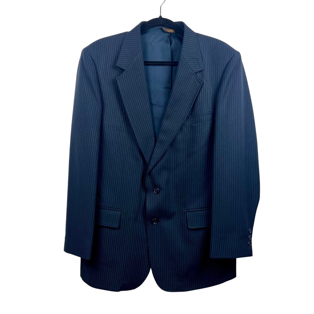 VTG Men Navy Pinstripe Blazer Sport Coat Classic Collection 2 Button Suit Jacket